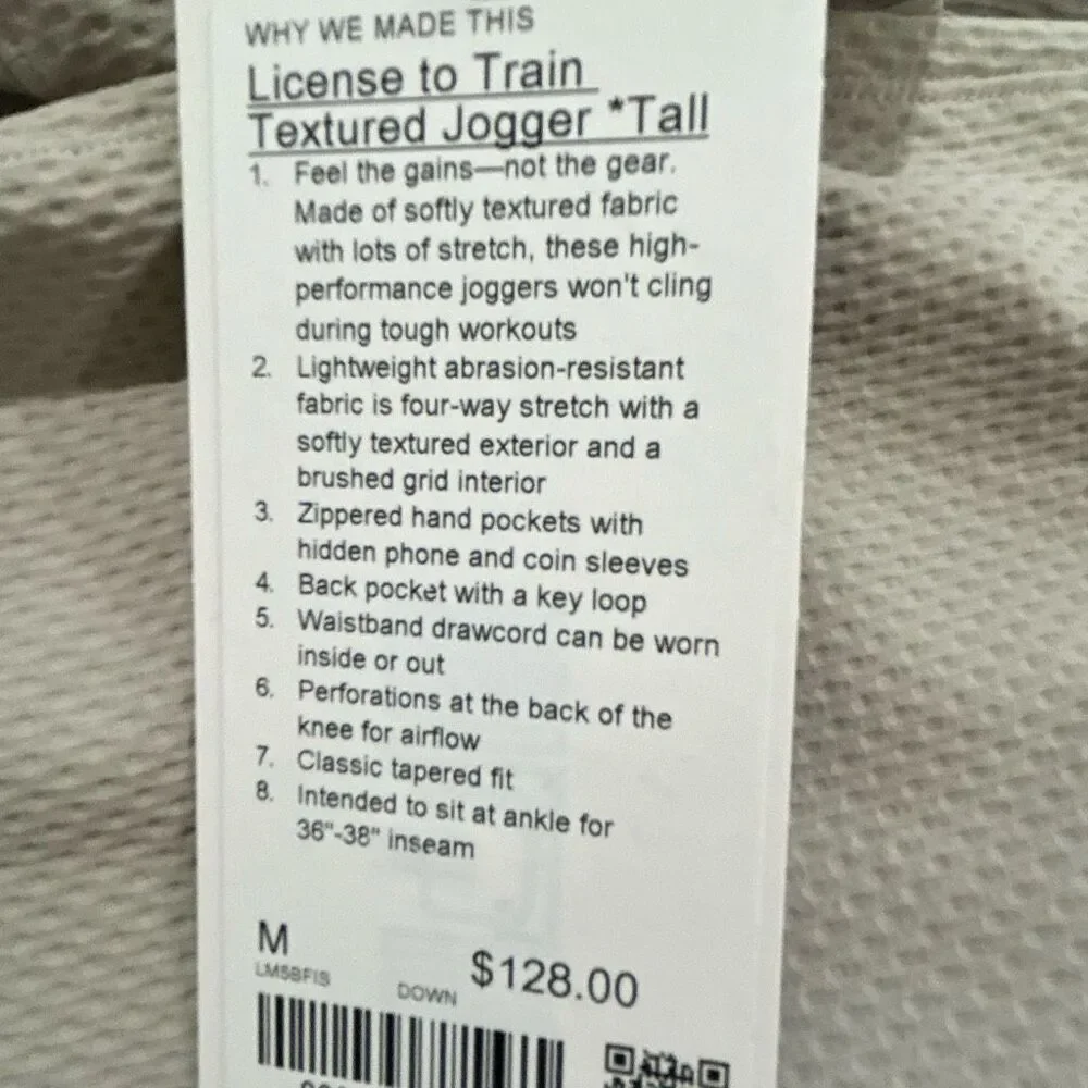 NEW Lululemon License to Train Textured Jogger Regular Sz M TALL